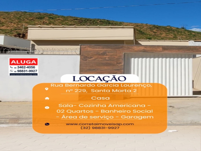 Casa para Locação Santa Marta 2 Além Paraíba