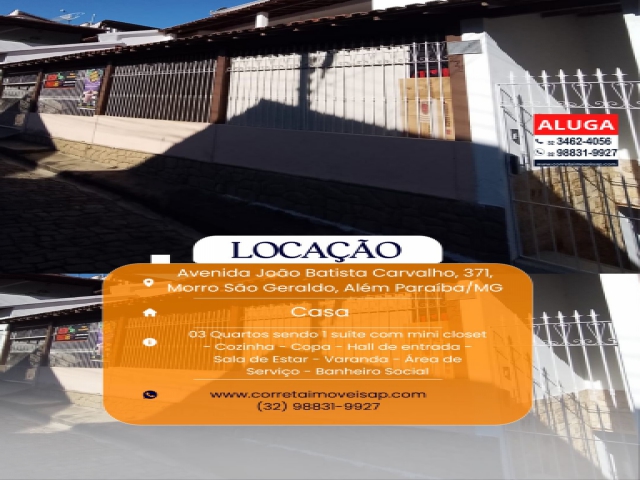 Casa para Locação Morro São Geraldo Além Paraíba 